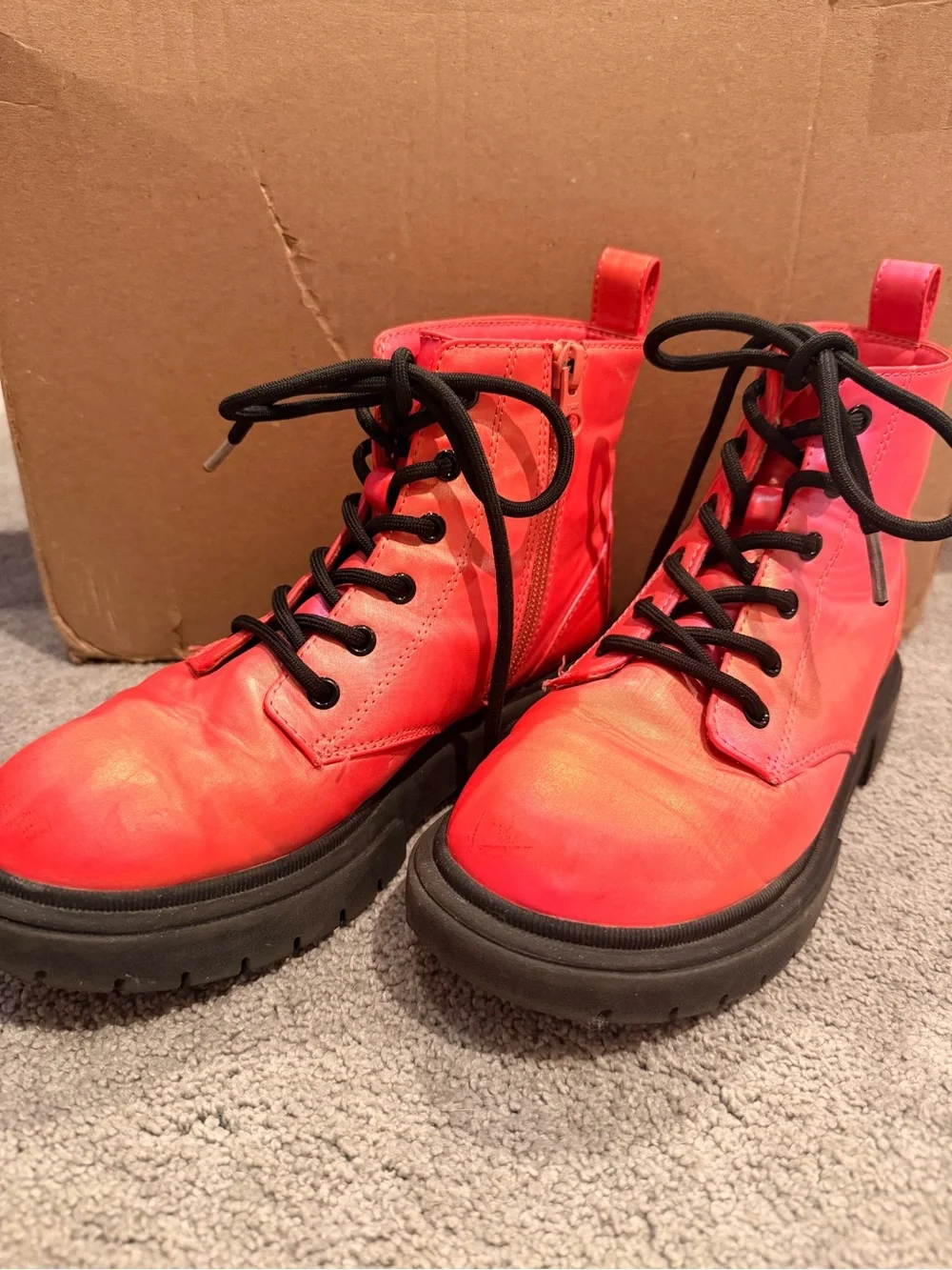Target Neon Coral Lace-Up Combat Boots with Black Laces